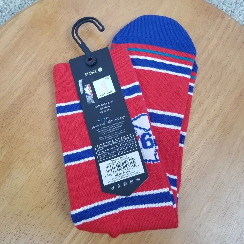 Philadelphia 76'ers Crew Socks NBA Basketball Men's Large